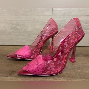 Barbie x ALDO Barbiestessy Collection Pink Translucent Pointed Toe Pumps 7 NEW